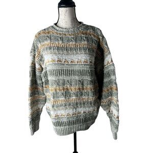 Vintage 90's Claiborne Mens Knit Crew Neck Sweater Size M Multi-Color‎ Heavy